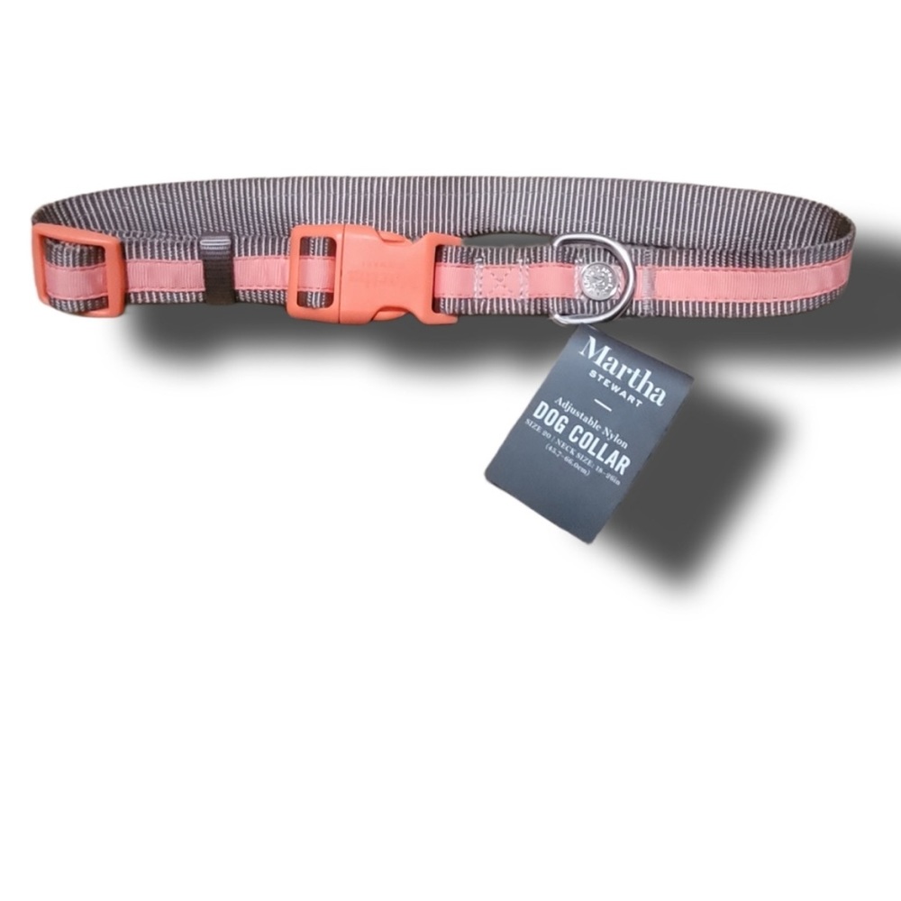 NWT Martha Stewart Adjustable Nylon Dog Collar Size 20 Neck 18"-26" Coral / Gray